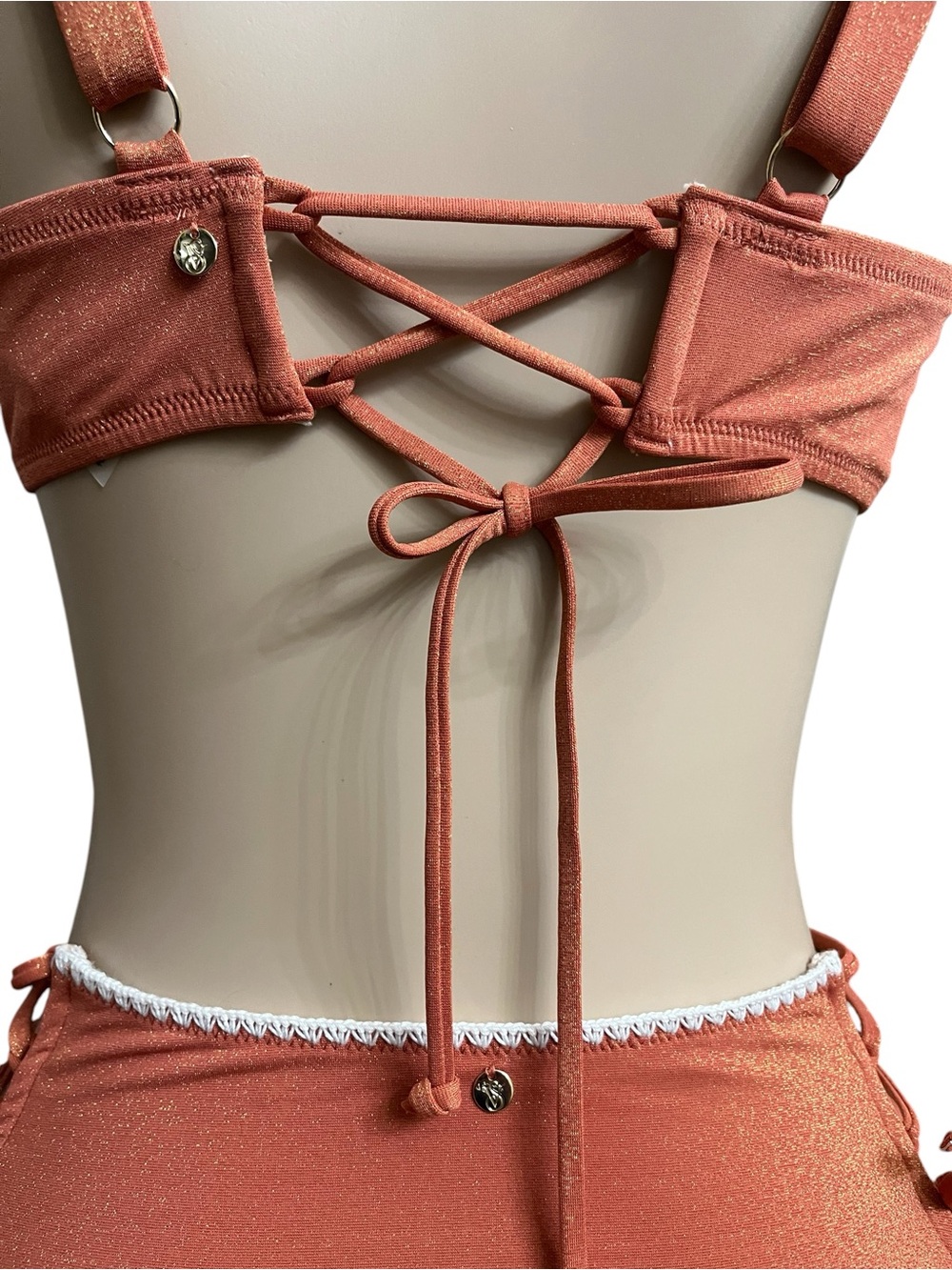 Victoria Secret Rust Orange High-Waist Lace-Up Bikini Set 38 B Top/Medium Bottom - Picture 5 of 7